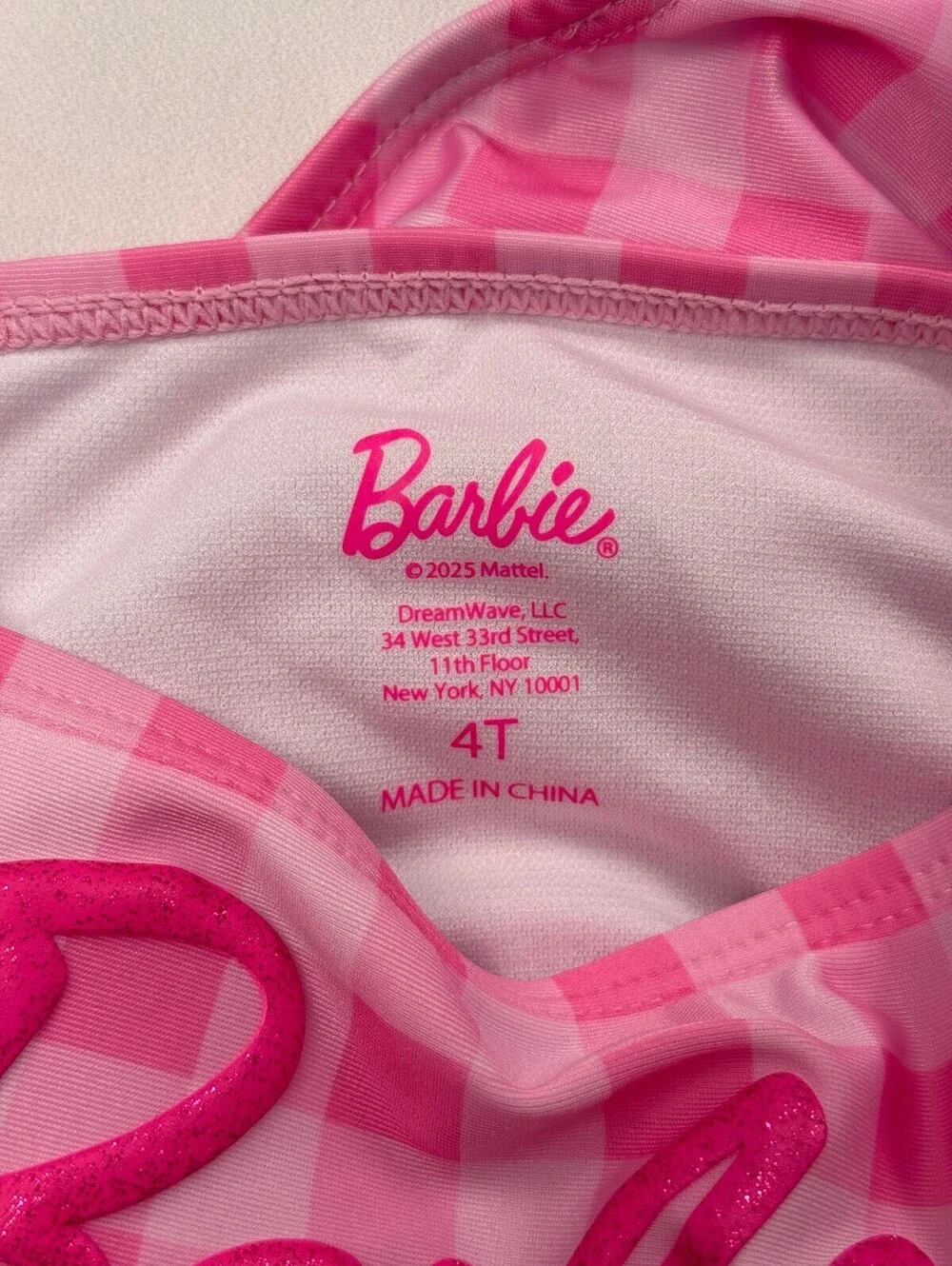 Barbie Printed Swimsuit Pink Modern Romantic - Girls 4T
